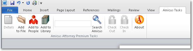 Amicus tasks toolbar - legal software